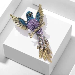 Elegant Gold and Multicolor Bird Brooch